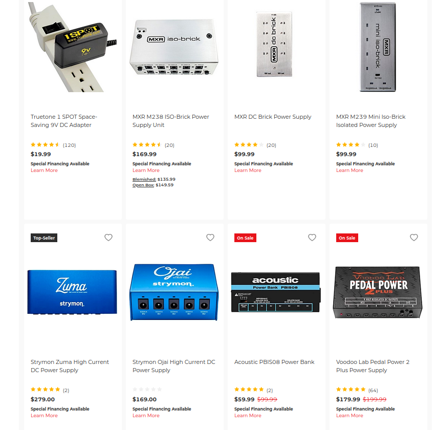 Screenshot of pedal PSU prices