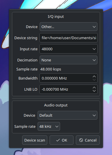 GQRX Con fig dialog